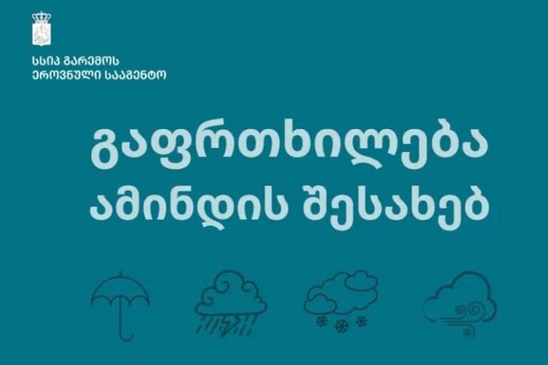 გარემოს ეროვნული სააგენტო მოსახლეობას მოსალოდნელი ამინდის შესახებ აფრთხილებს