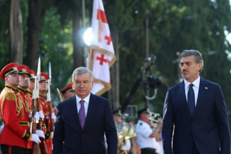 საქართველოს პრეზიდენტის სასახლეში უზბეკეთის რესპუბლიკის პრეზიდენტის დახვედრის ოფიციალური ცერემონია გაიმართა